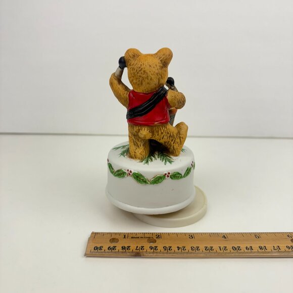 Vtg Christmas Windup Musical Teddy Bear Figurine‎ Jingle Bells Song Ceramic - Picture 4 of 9